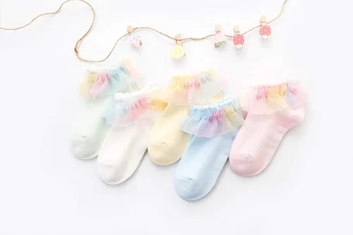 Miniatura 3 de Calcetines de algodón con volantes de encaje para niñas pequeñas