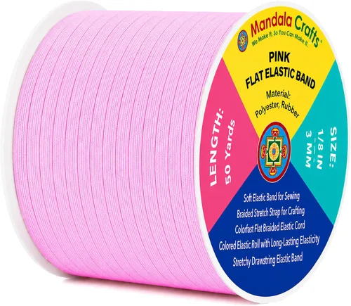 Miniatura 104 de Mandala Crafts - Rollo de cordón elástico plano para costura y manualidades Blanco