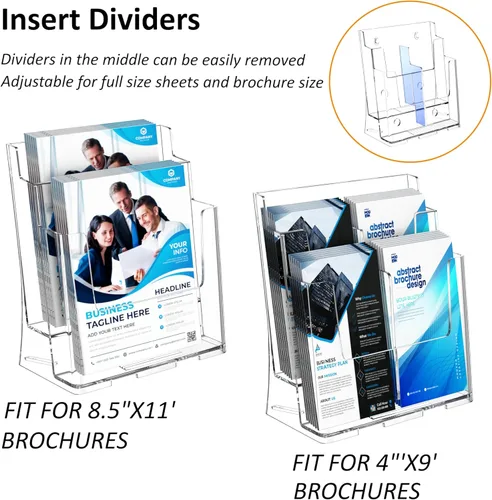 Miniatura 2 de FUCDTEFC Soporte acrílico para folletos de 8.5 x 11 pulgadas y 4 x 9 pulgadas, soporte transparente de 2 niveles para revistas, soporte