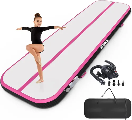 Air Tumble Track Mat 6.6ft 10ft 13ft 16ft 20ft Inflatable Gymnastics Tumbling Mat with Air Pump for Kids Adults, 4/8 inch Thick Gymnastic Mats for