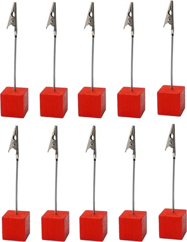 Miniatura 8 de 10PCS Brown Wooden Cube Base Memo Clip Holders, Alligator Clip Stands for Table Numbers, Place Cards, Photos and Wedding Decorations