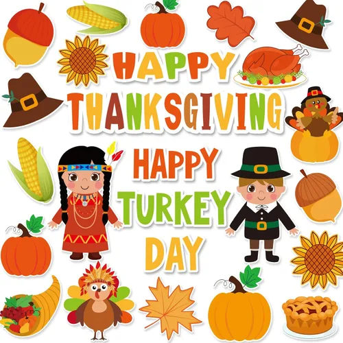 51 recortes de Acción de Gracias, calabaza, pavo, hojas de bellota, indios, decoración de aula, feliz otoño, feliz cosecha, dector de otoño para
