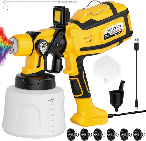 Pulverizador de Pintura para Pintura de Casa, Pulverizador de Pintura con Potente Motor de Cobre de 1000W, Contenedor de 1400ml (47oz), 6 Boquillas
