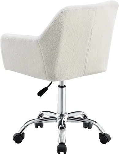 Miniatura 6 de Silla de oficina en casa, moderna silla de escritorio de piel sintética copetuda con respaldo medio, silla giratoria ajustable para oficina en casa