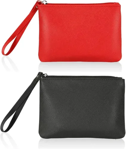 Miniatura 32 de Paquete de 2 pequeñas bolsas de maquillaje con cremallera para bolso, lápiz labial, organizador de maquillaje de viaje para mujeres, productos Negro