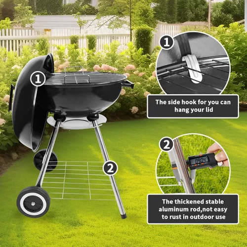 Miniatura 5 de Parrilla de carbón de 18 pulgadas, parrilla de barbacoa con tapa esmaltada y colector de cenizas, parrilla de carbón portátil para parrilla al aire