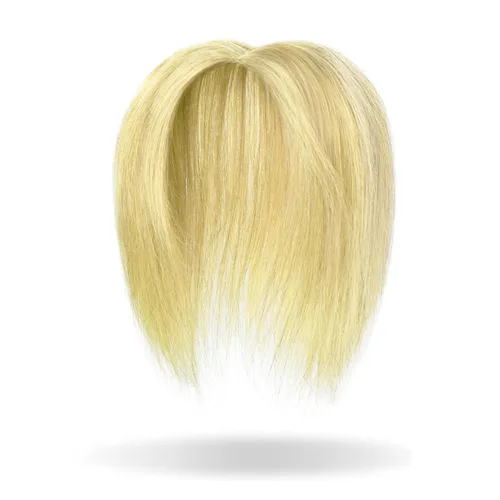 Miniatura 2 de Toppers de cabello humano con clip, sin costuras, para mujer, base de encaje para cabello picante, 12 pulgadas, rubio decolorado