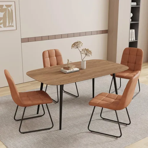 Miniatura 11 de HIPIHOM Mesa de comedor moderna de granja de 47.2 pulgadas, mesa de comedor rectangular de madera con patas de metal para 4 personas para comedor