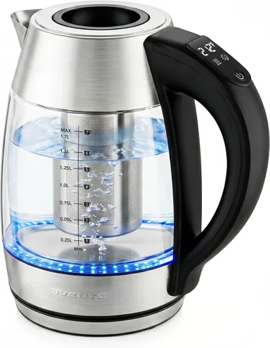 Miniatura 11 de OVENTE Hervidor eléctrico de vidrio digital con control de temperatura, hervidor de té eléctrico inalámbrico de 1.8 L con 7 presets, olla eléctrica