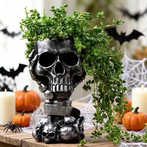 Miniatura 8 de Maceta LovTocTic de Cráneo, Macetas Góticas para Decoraciones de Halloween Plantas de Interior/Exterior, Macetas de Flores Góticas, Macetas