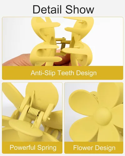 Miniatura 4 de 6 pinzas para el cabello de flores, pinzas grandes para cabello grueso, mate, antideslizantes, de sujeción fuerte, lindas pinzas de margarita