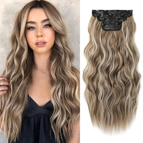 Miniatura 24 de REECHO Extensiones de cabello, 4 extensiones de cabello con clip, HE001, extensiones de cabello sintético suave natural para mujer, rubio claro