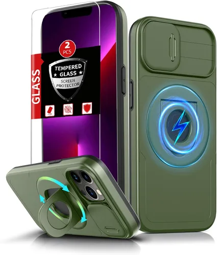 Miniatura 17 de Funda magnética para iPhone 11 Pro compatible con carga inalámbrica MagSafe, con 2 protectores de pantalla, anillo kickstand de 360° integrado +