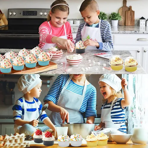 Miniatura 7 de Moldes desechables dorados, 30 unidades, 5 onzas, mini tazas de aluminio para hornear con tapas, forros para cupcakes de crema brulee, moldes
