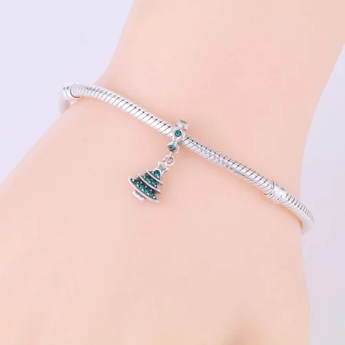 Miniatura 5 de Medias de Navidad, muñeco de nieve, dijes de Papá Noel, plata de ley 925, dijes de cristal de Navidad para pulsera