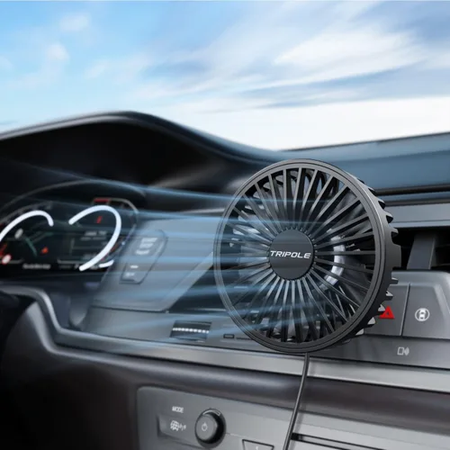 TriPole Ventilador de coche alimentado por USB, potente 3 velocidades, ventilador de clip de enfriamiento portátil para ventilación del automóvil,