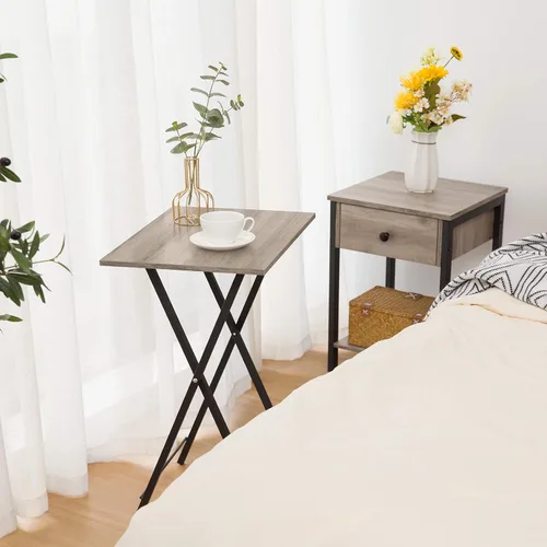 Miniatura 5 de HOOBRO Mesas Plegables para TV, Juego de 4 Bandejas de TV con Estante de Almacenamiento, Mesa Auxiliar Industrial para Comer en el Sofá, Mesa
