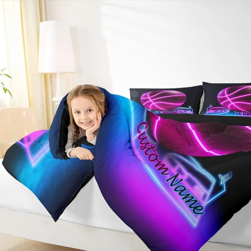 Miniatura 6 de Erosebridal Juego de ropa de cama de baloncesto rosa tamaño matrimonial para niños y niñas, juego de edredón con temática deportiva, edredón