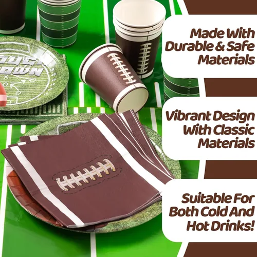 Miniatura 4 de Decoraciones para fiestas de fútbol – 100 piezas de suministros para fiestas que sirven 24, pancartas de retocar, platos, mantel, taza y servilletas