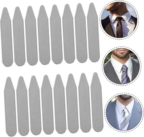Miniatura 2 de Stiffen Your Dress Shirts 16pcs Collar Stays para hombres de manga larga camisas de vestir insertos de metal, plateado