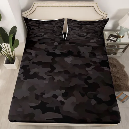 Miniatura 17 de Sábanas de camuflaje para niños, sábanas bajeras de camuflaje verde militar, juego de ropa de cama de camuflaje militar para niños, adolescentes