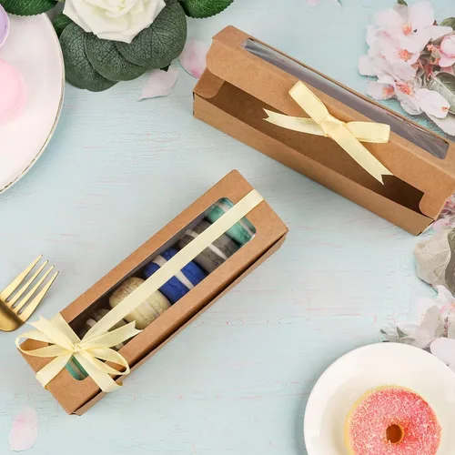 Miniatura 3 de NPLUX - Paquete de 25 cajas de macarrones para 5-7 macarrones, fresas, cajas de embalaje con cinta para regalos dulces, regalos de graduación