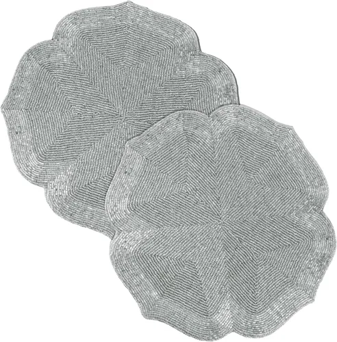 Miniatura 22 de Manteles individuales de 13 pulgadas con cuentas redondas para mesa de comedor - Manteles decorativos con cuentas de vidrio y respaldo de algodón