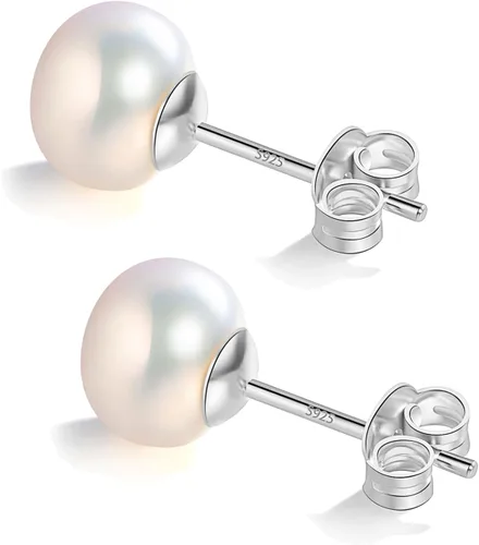 YAMI BlackGreyWhite Pearl Earrings, Real Cultured Pearl, 925 Sterling Silver Stud Earrings Plated with 18K Gold, Classic & Elegant Jewelry Gifts for