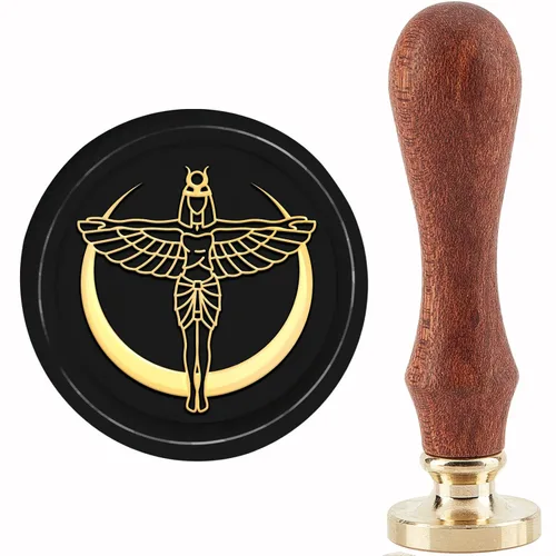 CRASPIRE Sello de cera Isis – sellos de cobre de sellado egipcio de diosa con cabeza de latón extraíble retro y mango de madera para el día de la