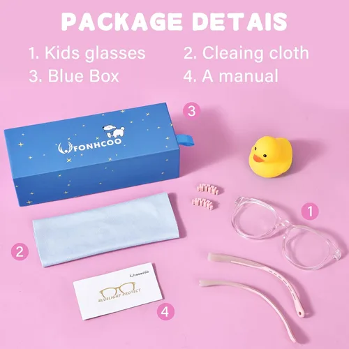 Miniatura 7 de FONHCOO Gafas de bloqueo de luz azul para niños, niños y niñas, marco irrompible, para computadora, juegos, TV Rosa (Round Pink)