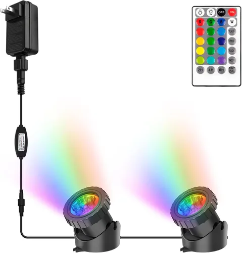 Miniatura 9 de Luces RGB para estanque con temporizador, LED sumergibles bajo el agua, coloridos focos de paisaje, 98 pies, control remoto, IP68, luces de fuente
