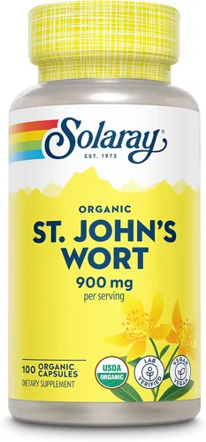 SOLARAY Hierba de San Juan Aerial 450mg | Apoyo a base de hierbas para el estado de ánimo, la salud del cerebro y un sueño saludable | 100% vegano,