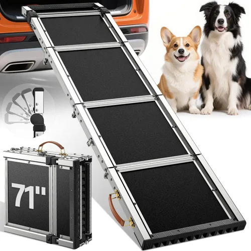 Rampa para perros extra larga de 71 pulgadas para automóvil con cabeza ajustable, rampa plegable para mascotas para perros grandes con superficie