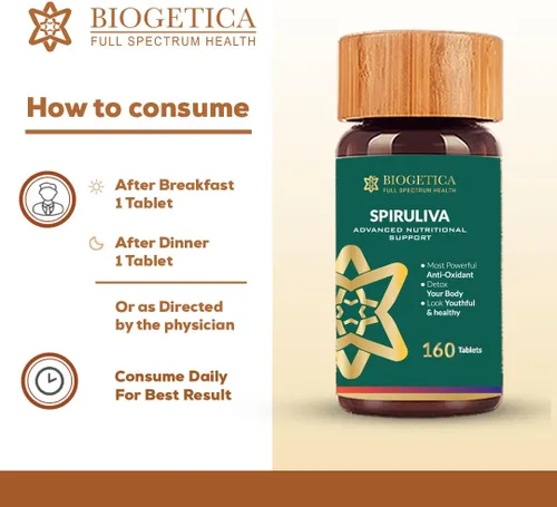 Miniatura 5 de Biogetica Píldoras orgánicas de espiruliva con astaxantina, sin OMG, ricas en proteínas veganas, vitaminas y prebióticos, suplemento de ayurveda