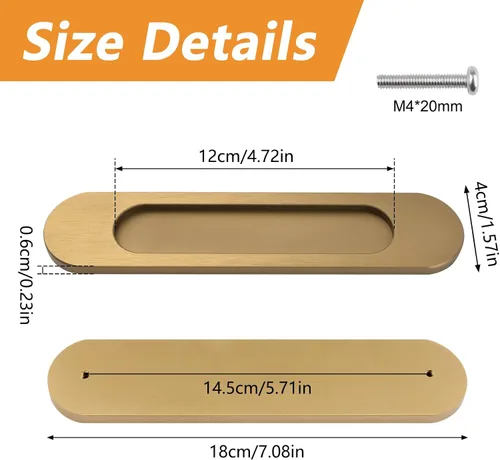 Miniatura 2 de MOROBOR Tiradores de puerta corredera ovalados autoadhesivos de 7.087 in, 2 manijas de aleación de aluminio sin perforaciones para puertas Bronce