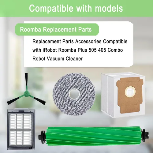 Miniatura 2 de Kit de piezas de repuesto para aspiradora iRobot Roomba Plus 505 Combo 405 Combo, 2 cepillos rodillos, 6 almohadillas de fregado, 6 filtros, 8
