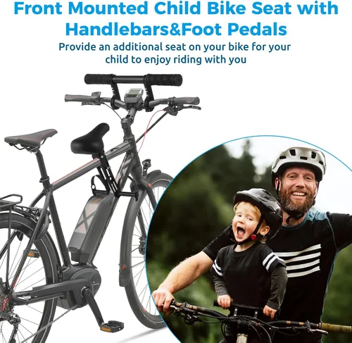 Miniatura 3 de Lnrueg Asiento de bicicleta para niños para bicicleta de adulto, asiento de bicicleta para niños con manillar y pedales de pie, asiento de bicicleta