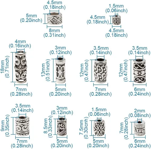 Miniatura 6 de KISSITTY 300 unidades/caja de cuentas espaciadoras de columna de plata antigua tibetana con dije de tubo para barba para hombres de 0.177 in a 0.709