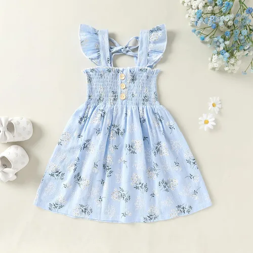 Miniatura 2 de JEELLIGULAR Vestido para niña pequeña, con volantes, sin mangas, con botones, vestido de verano para playa, casual, acampanado, vestido de verano