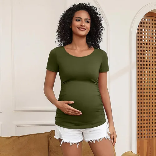 Miniatura 119 de GINKANA Blusas de maternidad de manga corta, diseño floral, fruncido, casual, para mamá, para embarazo