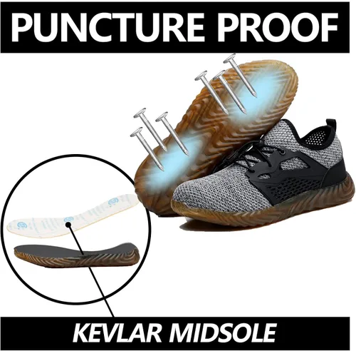 Miniatura 16 de SUADEX Zapatos deportivos con punta de acero para hombres y mujeres, indestructibles, ligeros, cómodos, antideslizantes, puntera compuesta