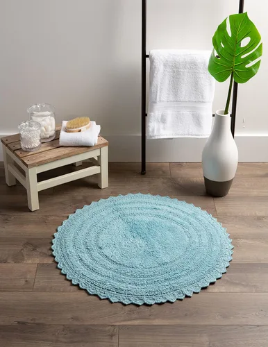 Miniatura 2 de DII Crochet Collection - Tapete de baño reversible, redondo, 27.5 pulgadas de diámetro, color azul camafeo Azul Cameo