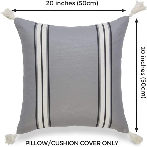 Miniatura 2 de Hofdeco Funda de almohada decorativa neutra solamente, para sofá, sofá o cama, borla a rayas gris oscuro, 20 x 20 pulgadas