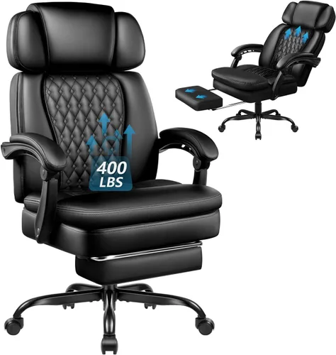 Silla de oficina con reposapiés de 400 libras, silla de oficina de cuero con respaldo alto, silla de oficina ejecutiva ergonómica resistente para