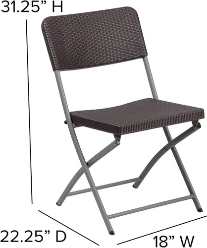 Miniatura 3 de Flash Furniture HERCULES Series - Silla plegable de plástico de ratán marrón con marco gris