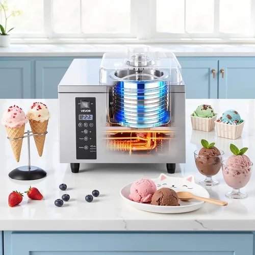 Miniatura 8 de VEVOR Máquina comercial de helado duro, 500 W, 1.32 galones/hora, heladera de gelato duro con cilindro de acero inoxidable 304 de 2.8 L, panel LED
