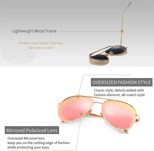 Miniatura 3 de SUNGAIT Women's Lightweight Oversized Aviator Sunglasses - Mirrored Polarized Lens