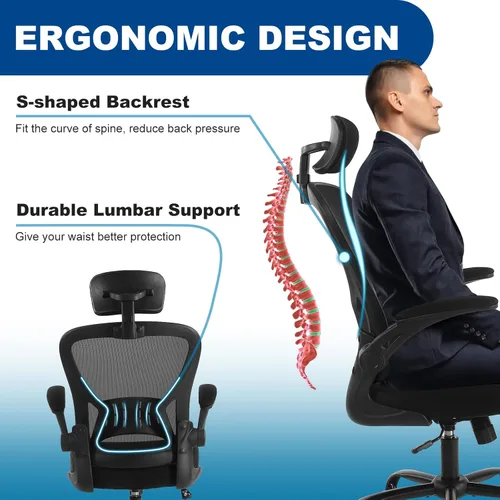 Miniatura 4 de Youhauchair Silla de oficina de malla, silla ergonómica para computadora con brazos abatibles y soporte lumbar, sillas de escritorio de oficina