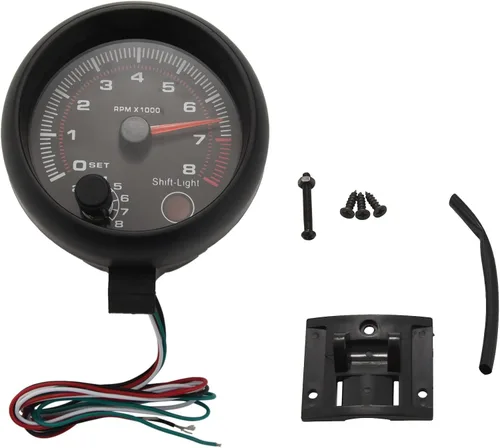 Miniatura 2 de 2 tacómetros universales de 3.75 pulgadas, 12 V, retroiluminado, LED, color blanco, con luz de cambio roja para coche de gasolina, 0-8000 RPM