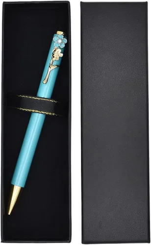 Gullor Bolígrafo de laca negra con estuche de negocios, bolígrafo de metal retráctil ejecutivo de lujo para hombres y mujeres, oficina ejecutiva Azul